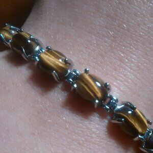 South African Tiger's Eye Seven Stone Stainless Steel Boho Bracelet